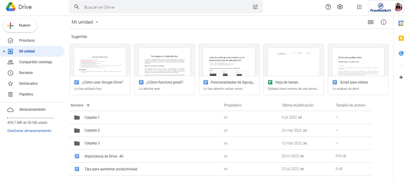 Vista previa de google drive