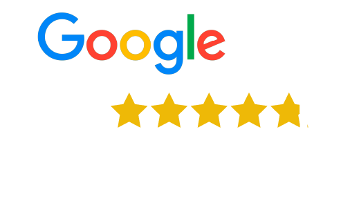 Logo de Google con cinco estrellas doradas debajo y la calificación 54 en reseñas.