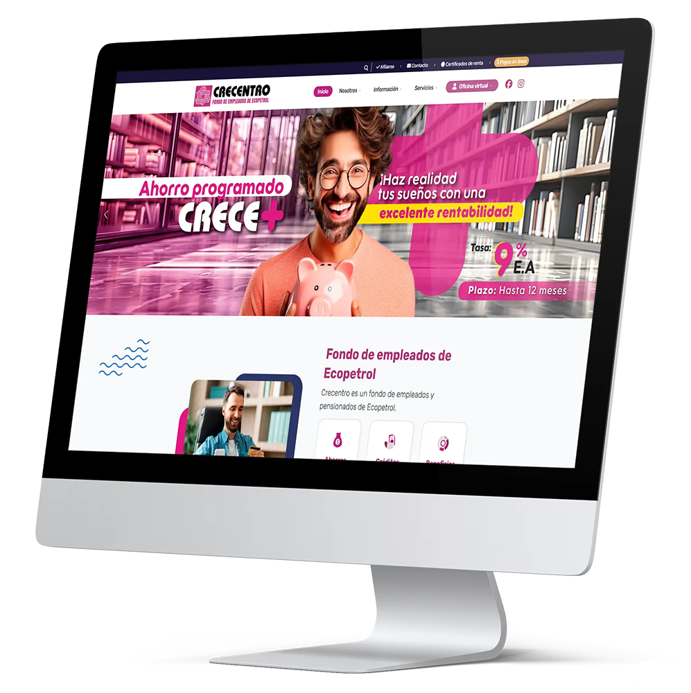 Pantalla de computadora que muestra la página web realizada para Crecentro