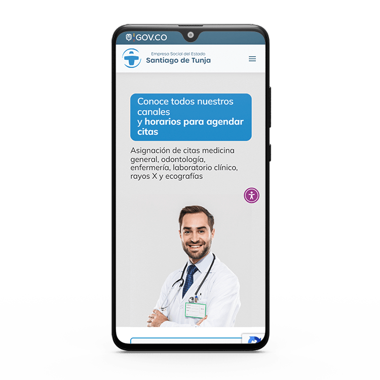 Teléfono móvil que muestra la página web realizada para Santiago de Tunja