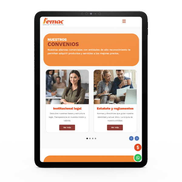 Tablet que muestra la página web realizada para Femac