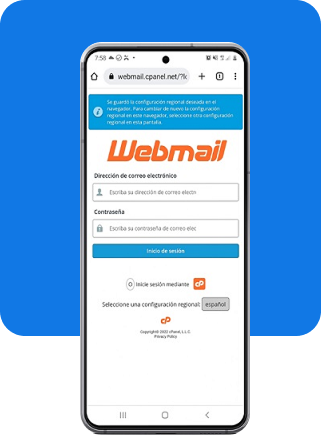Vista previa del inicio de sesión en webmail desde un teléfono móvil
