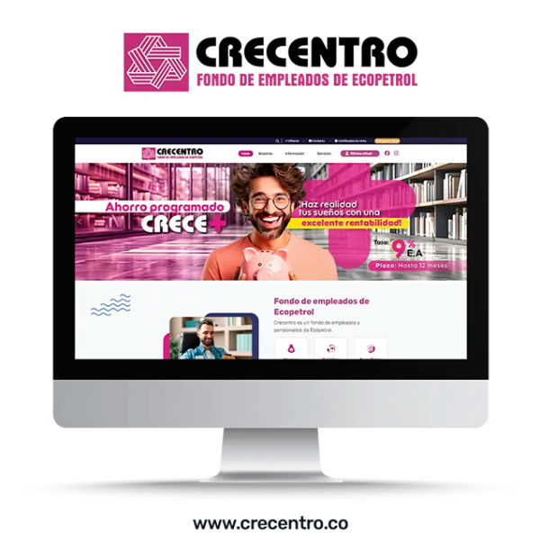 Monitor de computador que muestra la página web de Crecentro