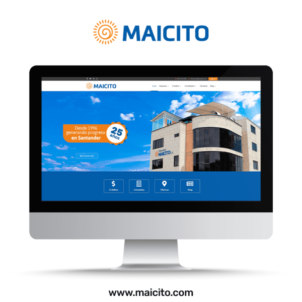 Monitor de computador que muestra la página web de Maicito