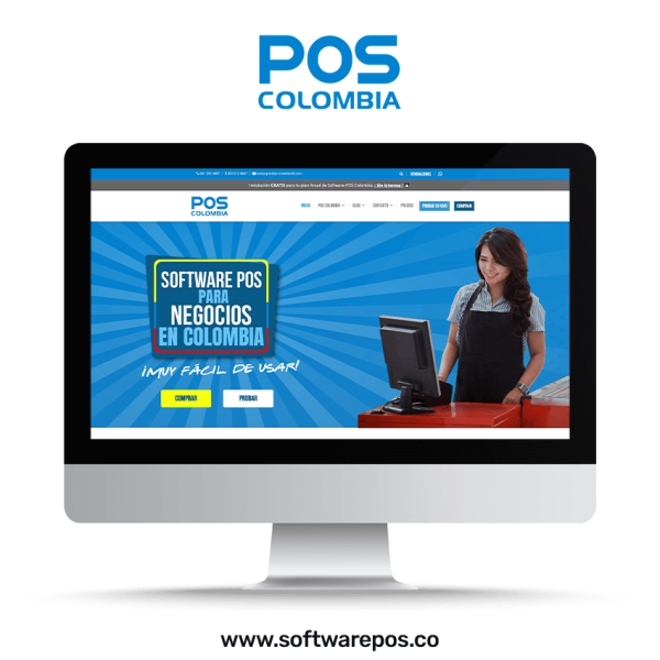 Monitor de computador que muestra la página web de Software POS Colombia